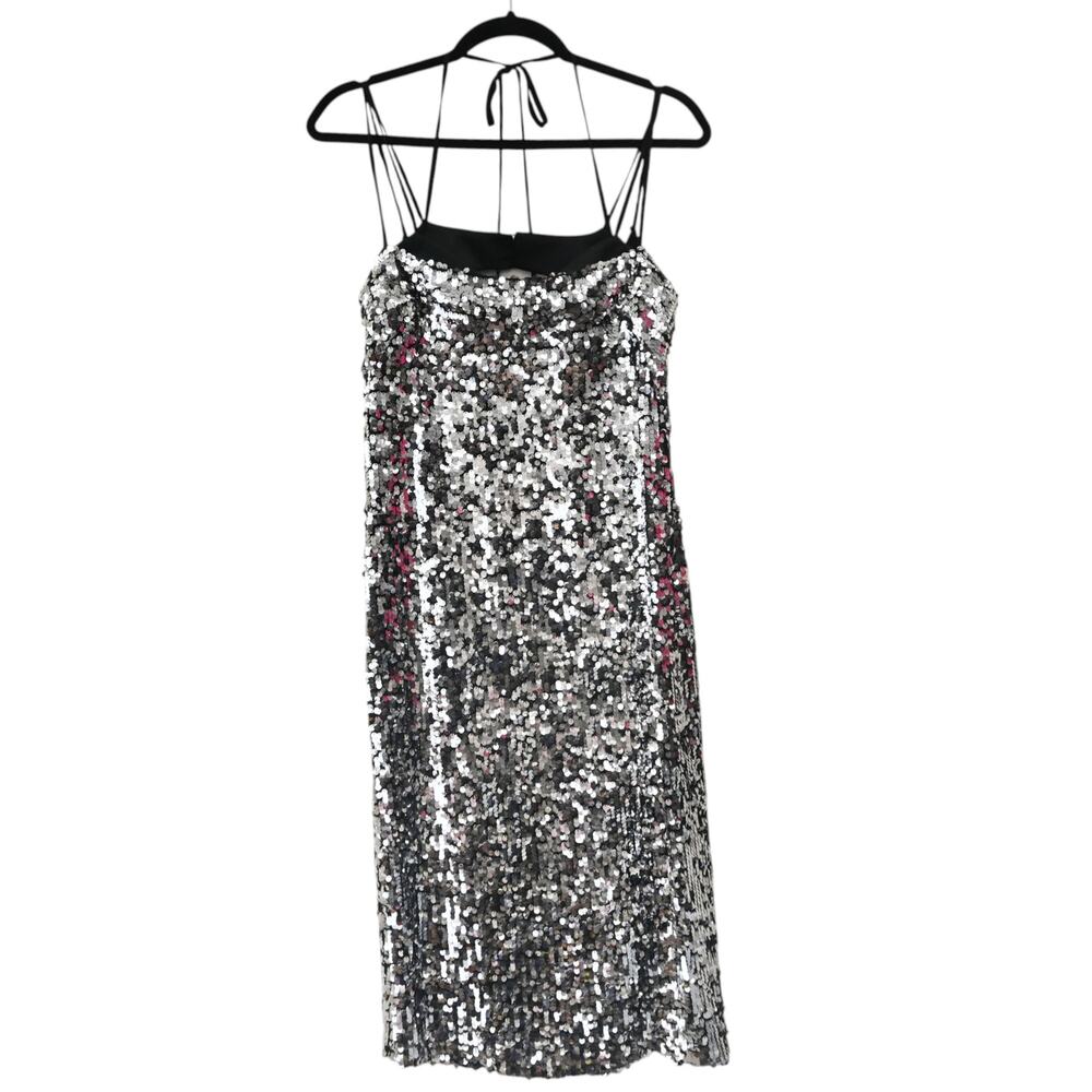 Erdem Silver Sequin Sleeveless Strappy Midi Party Dress Size US 4